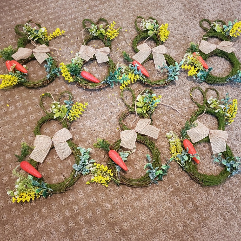 Set of 7 Easter Bunny Grapevine Wreaths Moss Burlap Bow Spring Decor 12 Inch
